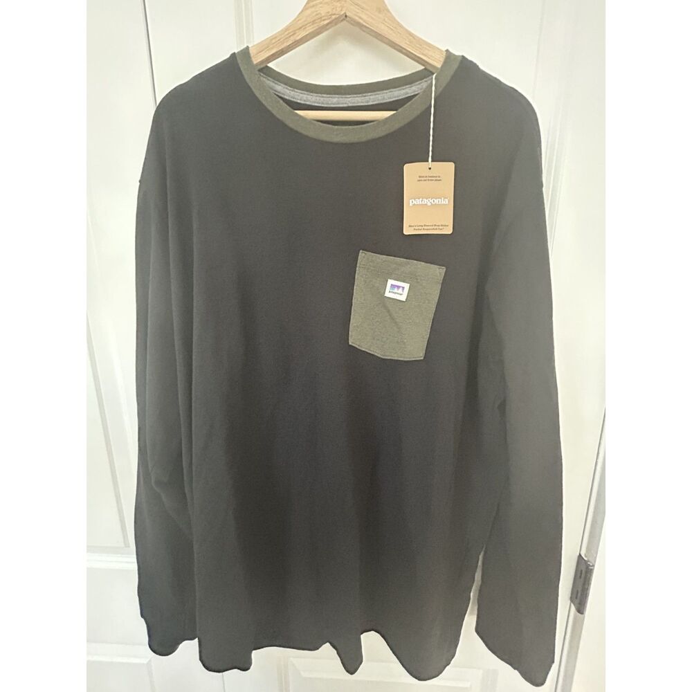 Patagonia Mens Long Sleeve Shop Sticker Pocket Responsibili Tee Shirt NWT XL